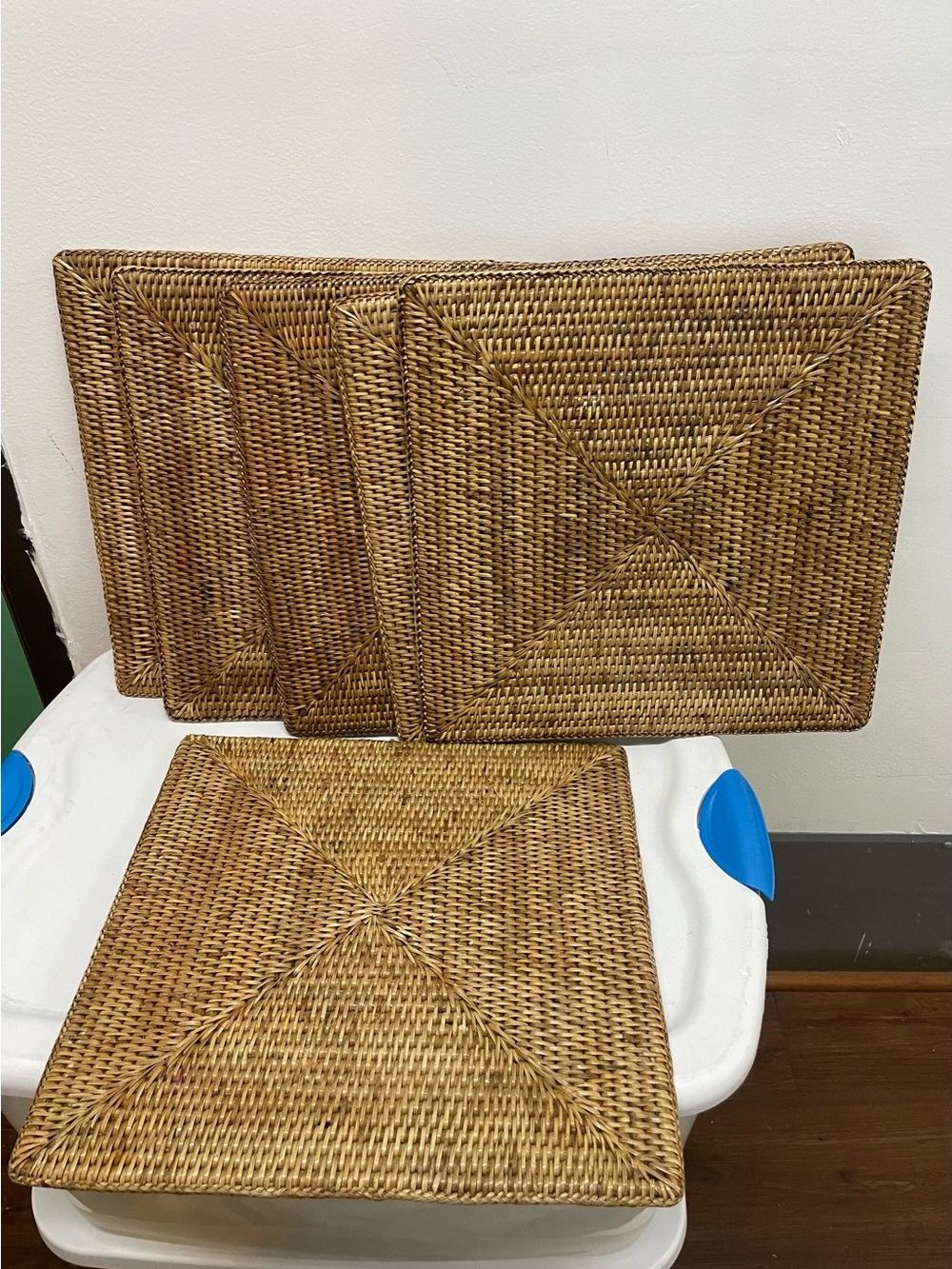 Set of 6 Williams Sonoma Nito square rattan placemats